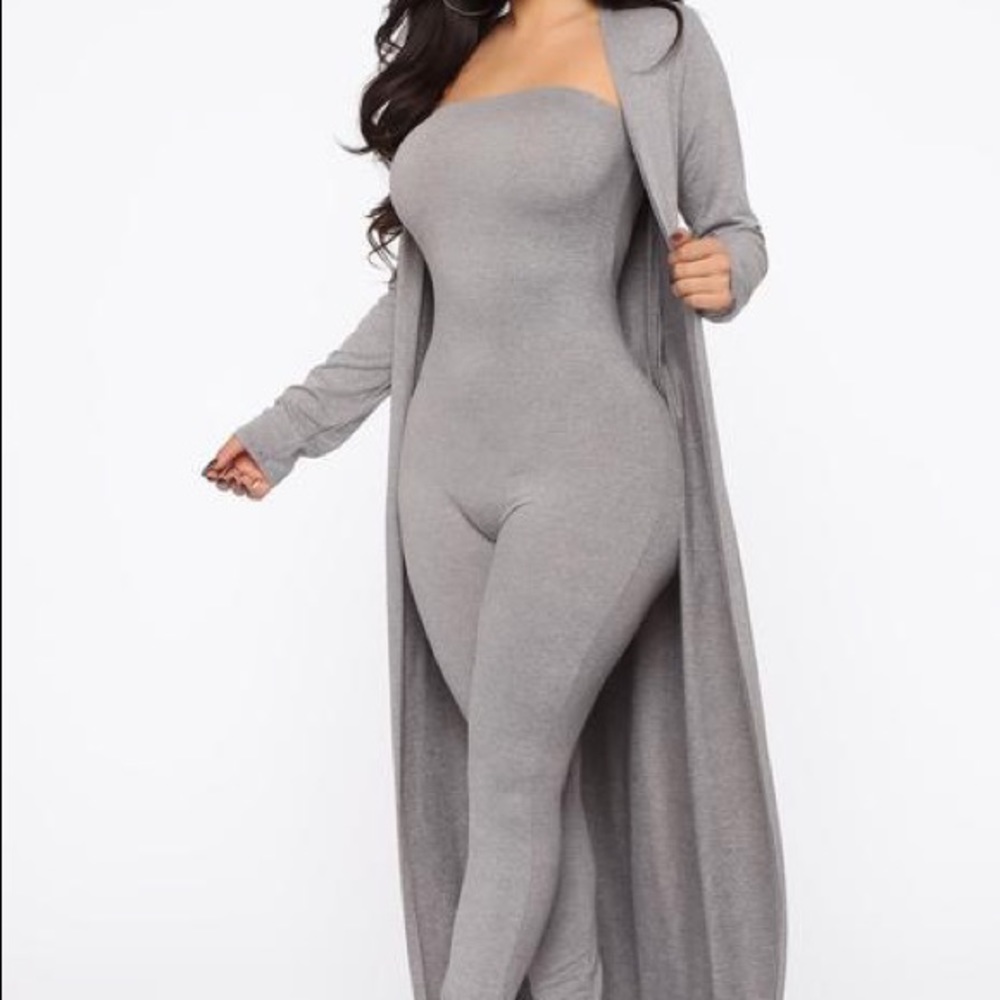 Buenos Aires Jumpsuit Cardigan Set - Heather Grey